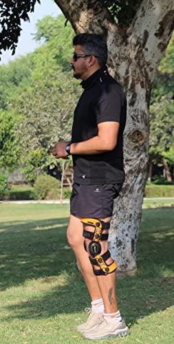 KGOI KGOI ELITE Knee Support Brace, Flexible, Adjustable with Stainless-Steel Gear Hinges for Ligament, Sports Injuries, Arthritis, Pain Relief, for Men and Women, Orange, Size 10
