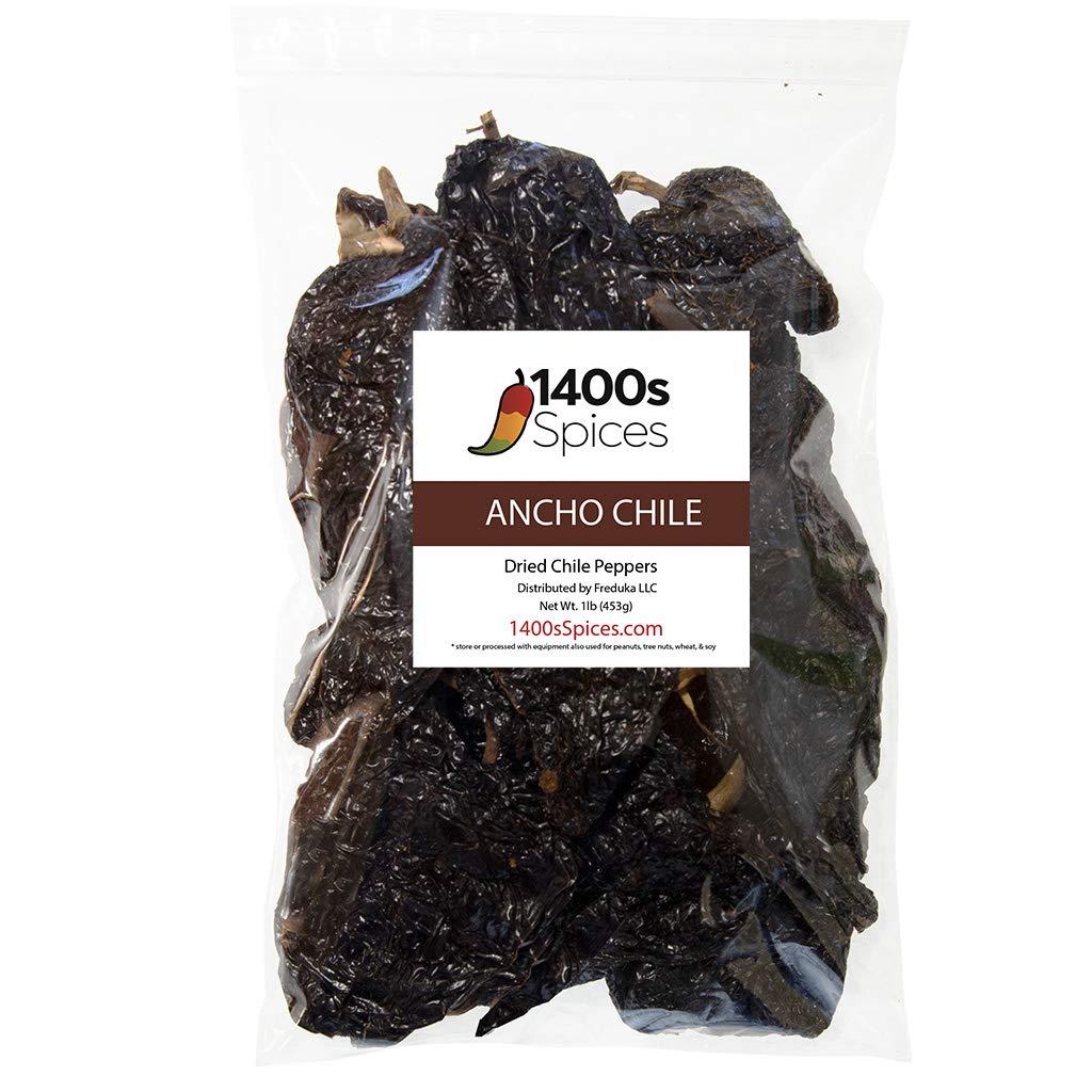1400S SPICES 1lb Ancho Chili Dried Peppers, Whole Dried Chile Mexican Peppers, Dried Mexico Chiles for Tasty Cooking Recipes, Dry Ancho Chile Peppers by 1400s Spices