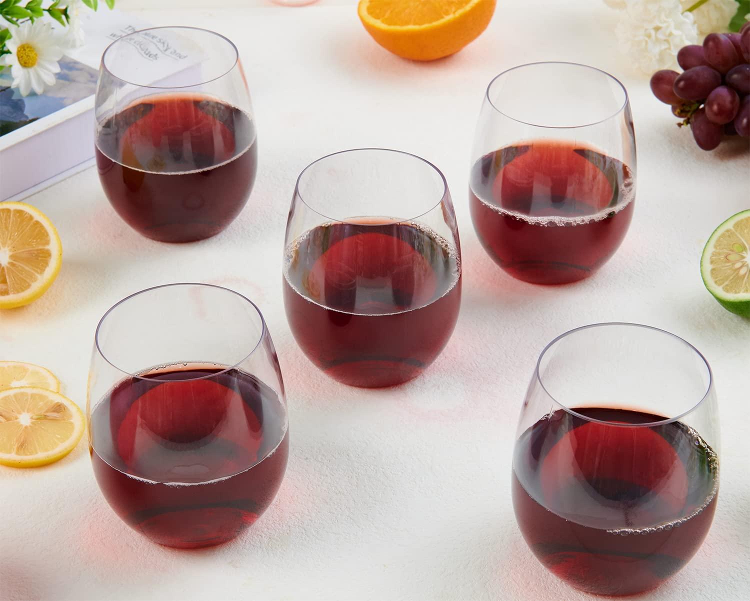 FOCUSLINE FOCUSLINE 32 Pack Plastic Wine Glasses Stemless, 12 Oz Crystal Clear Disposable Wine Cups, Reusable Plastic Wine Glasses for Parties Weddings, Shatterproof Recyclable and BPA-Free