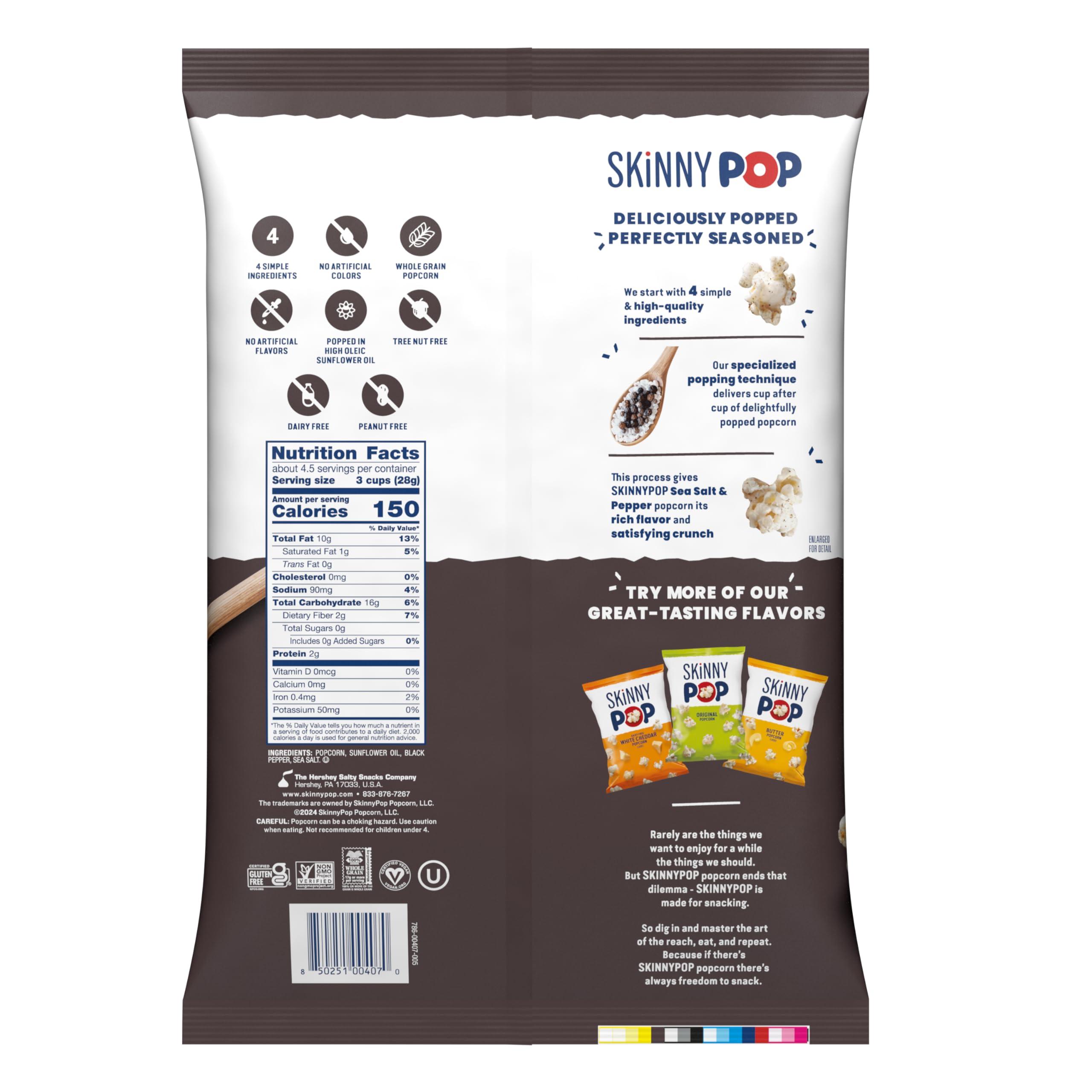 SkinnyPop SkinnyPop Sea Salt & Pepper Popcorn, Gluten Free, Non-GMO, Healthy Popcorn Snacks, Skinny Pop, 4.4oz Grocery Size Bag