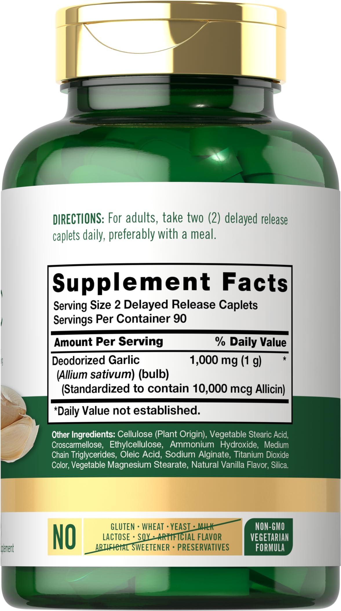 Carlyle Carlyle Garlic Supplement 1000mg | 180 Caplets | Odorless Pills | High Allicin Extract | Vegetarian, Non-GMO & Gluten Free