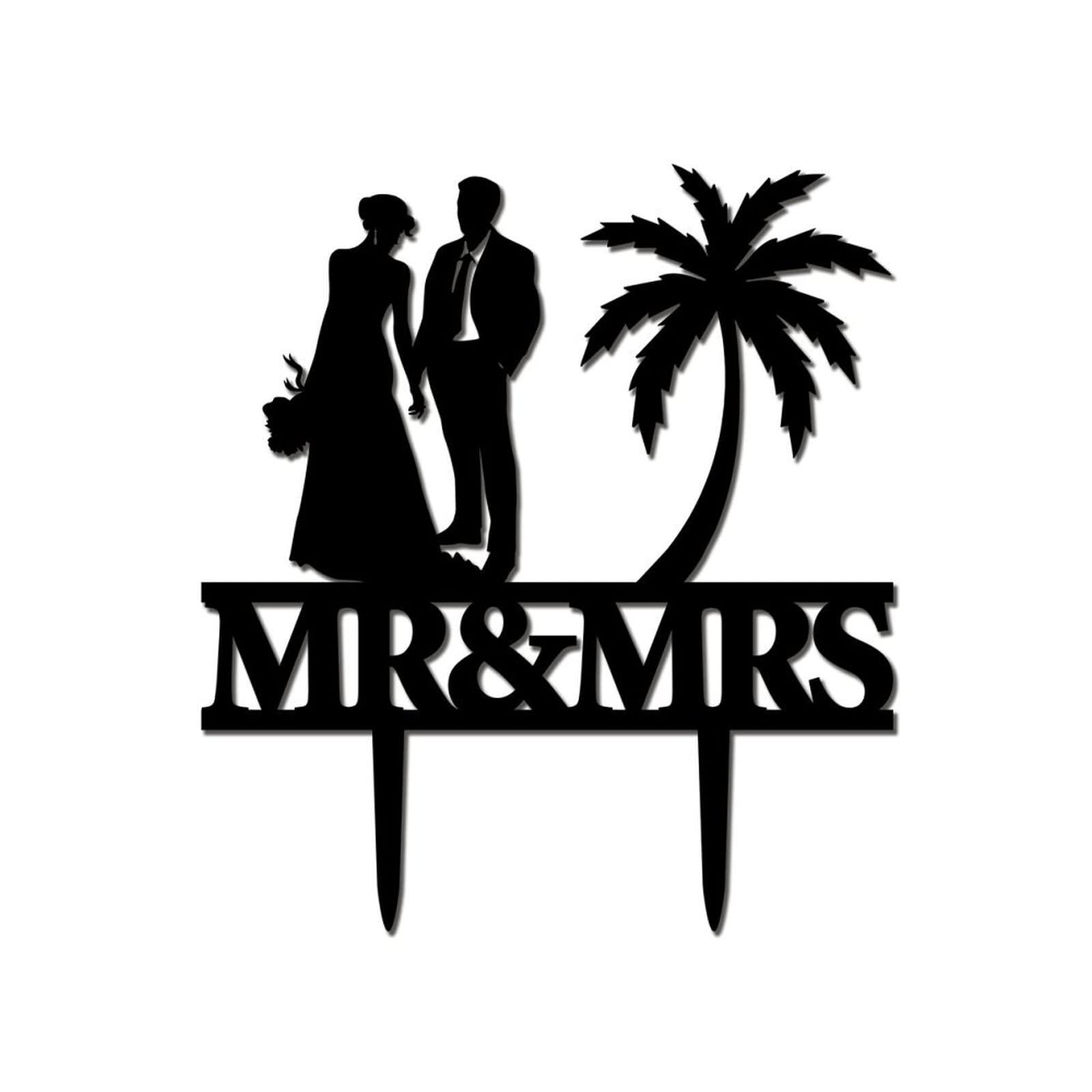 UanMere Cake Toppers Personalized Beach Theme Wedding Cake Toppers with Last Name Black Acrylic Anniversary Cake Topper Mr And Mrs Engagement Cake Supplies Boho Gifts for Married