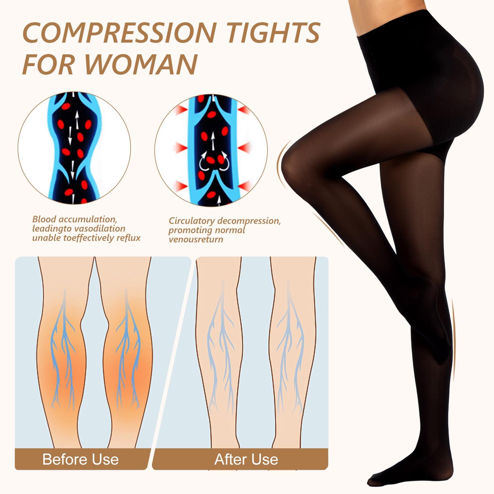 MANZI MANZI 2 Pairs Compression Pantyhose for Women Shaping Black Tights 10-15mmHg Support 50D Opaque Stockings, Black S