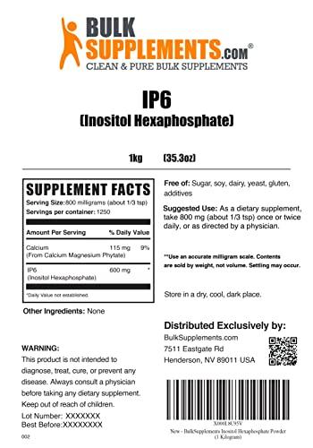 BulkSupplements BulkSupplements.com IP6 Powder - Inositol Hexaphosphate, IP6 Supplement - Inositol Supplement for Immune Support, Gluten Free, 800mg per Serving, 1kg (2.2 lbs) (Pack of 1)