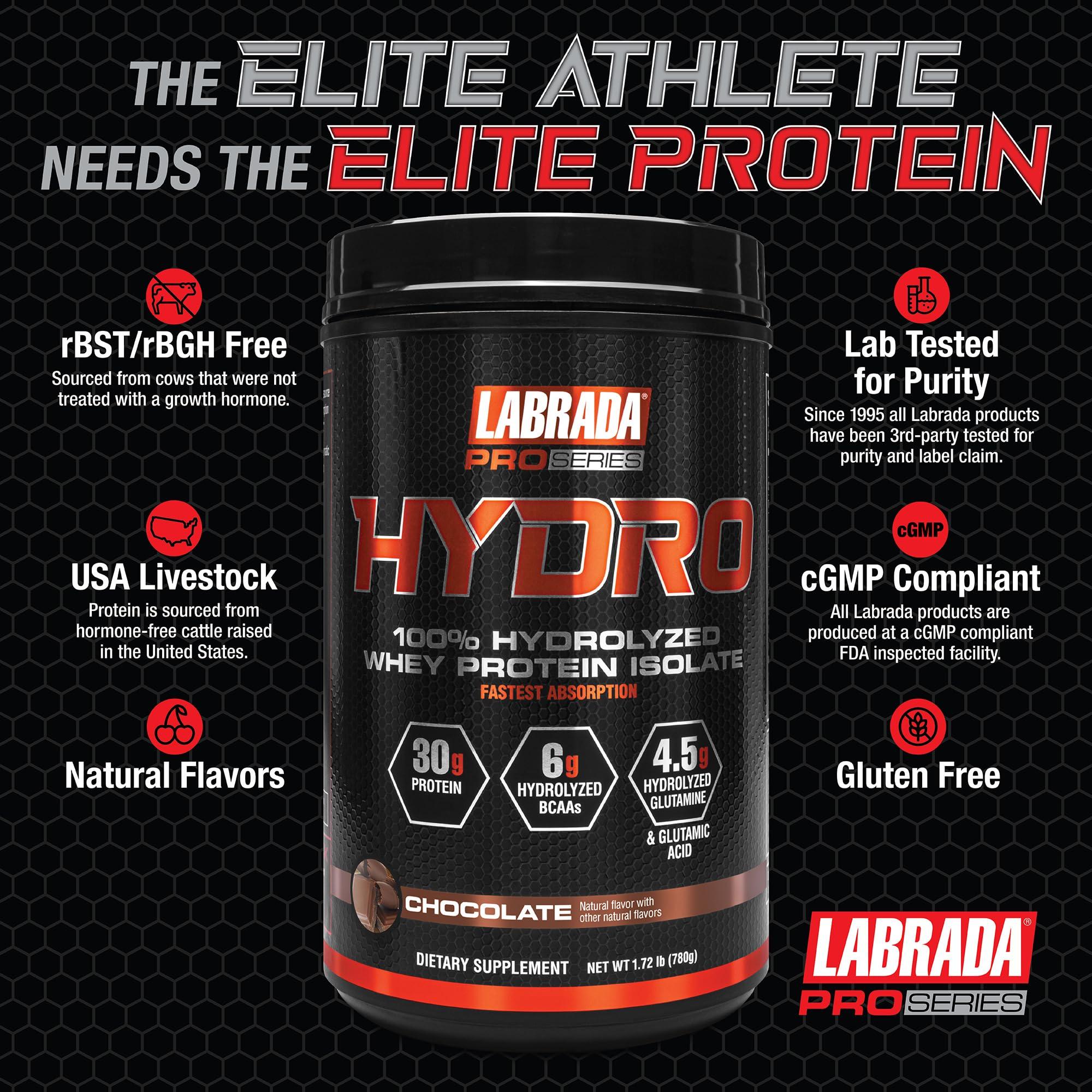 Labrada Labrada Hydro 100% Pure Hydrolyzed Whey Protein Isolate Powder, Lactose Free, Fastest Digesting, Instant Mixing,Delicious Taste 20 Servings(Chocolate)