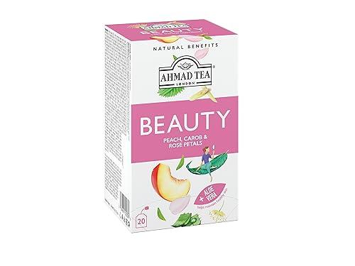 Ahmad Tea Ahmad Tea Herbal Tea, Peach, Carob, and Rose Petals 'Beauty' Natural Benefits Teabags, 20 ct (Pack of 6) - Decaffeinated & Sugar-Free