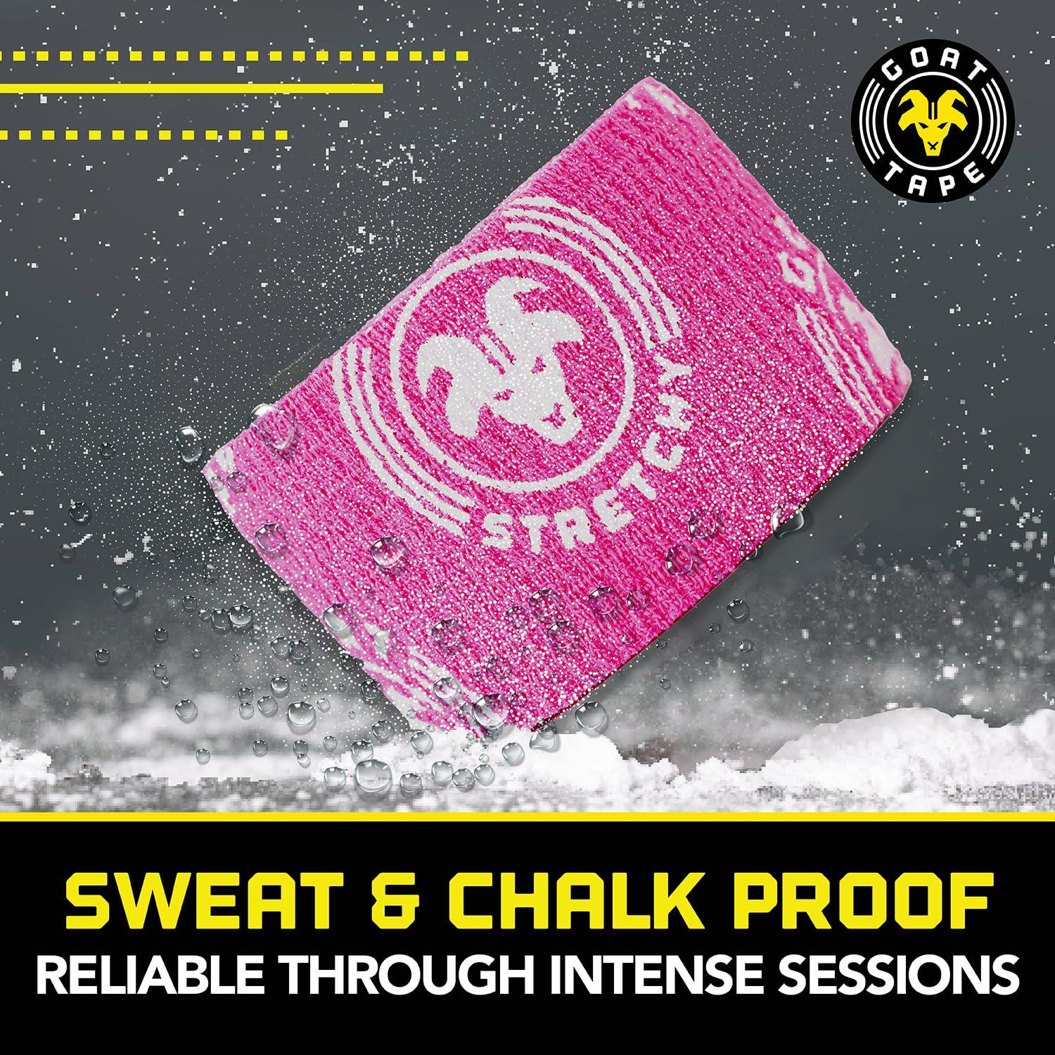Goat Tape Goat Tape Super Stretchy Thumb Tape - Weightlifting Hook Grip Tape & WOD Tape for Cross Training, Gym Workout Tape, Athletic Finger Wrap - Flexes with Every Move - 15 Feet per Roll (Pink 6-Pack)