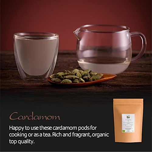 Valley of Tea Cardamom Pods Organic Gourmet Spice - Intensely Aromatic - Cardamum - L. Elettaria cardamomum Cardamon - Cardoman Pods Cardimon Pods Cardemon Cardomam Cardamonin 100g
