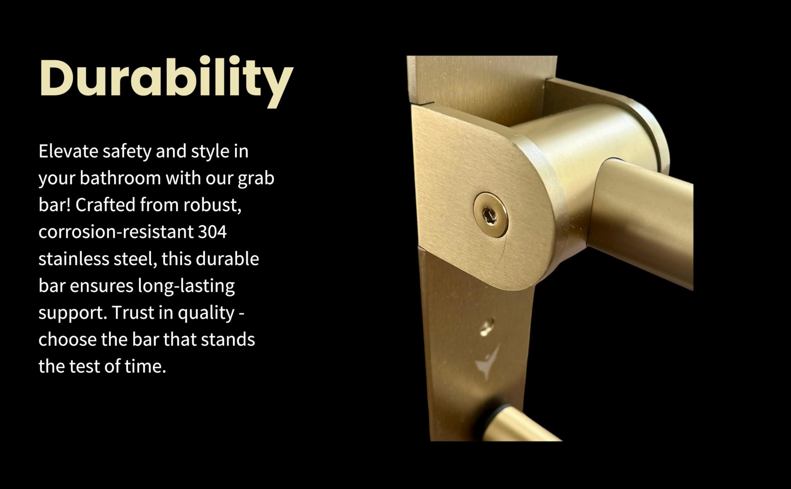 ANHEL ANHEL 30 Stainless Steel Bathroom and Toilet Grab Bar - Foldable, Flip-Up, U-Shaped, Anti-Slip with Textured Grip, Screw-in for Elderly, Disabled, Handicapped Support, Brushed Gold