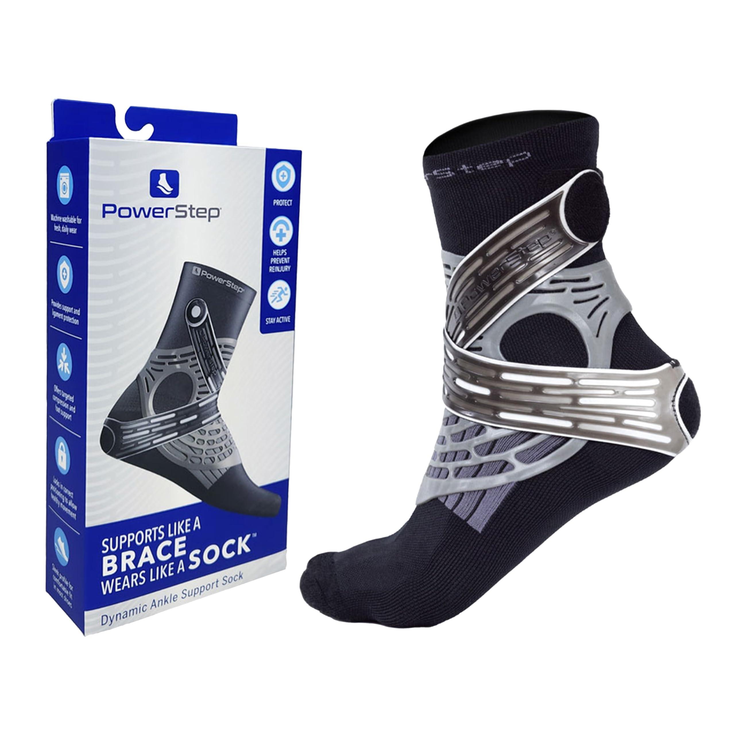 Powerstep Powerstep Unisex\'s Dynamic Stability, Ankle Brace and Compression Sock, for Flexibility, Support and Injury Prevention, Black, Left Large