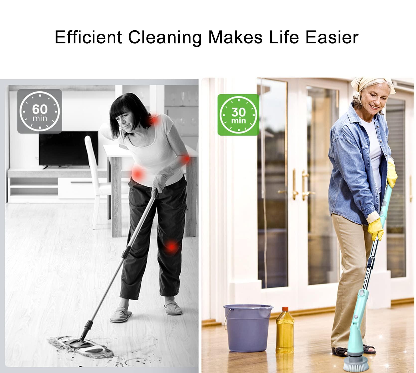 Purisoul Electric Spin Scrubber,360 Power Scrubber with Long Extendable Handle and Cordless,Shower Scrubber for Cleaning,Tub and Tile Kitchen Scrubber Equipped with 4 Multi-Purpose Cleaning Brush Heads(Blue)