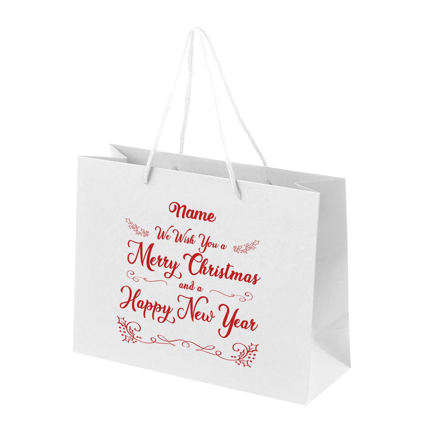 Bang Tidy Clothing Bang Tidy Clothing Personalized Christmas Gift Bags - Paper with Rope Handles - Recyclable Xmas Gift Bag - BB-XMAS-02-WHITE-M - White - M