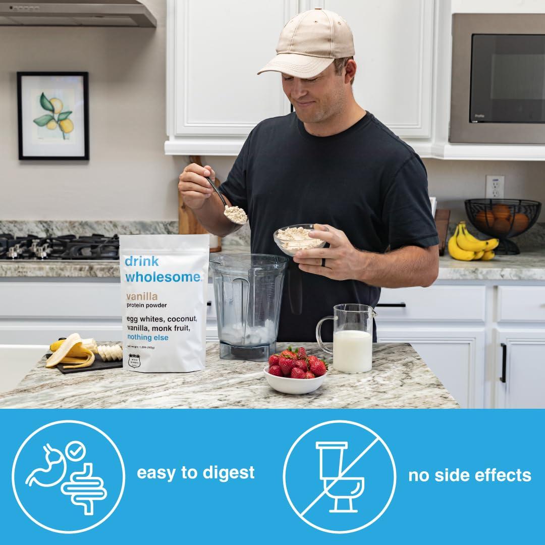 drink wholesome drink wholesome Vanilla Egg White Protein Powder | for Sensitive Stomachs | Gut Friendly | Dairy & Lactose Free | No Artificial Sweeteners | Carnivore & Paleo | Safe for Kids & Seniors
