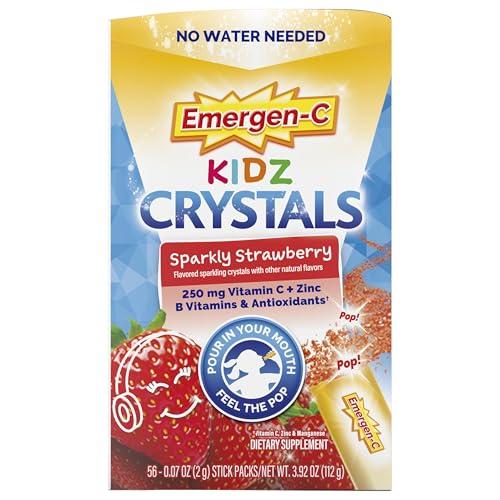 Emergen-C Emergen-C Kidz Crystals, Stocking Stuffer, On-the-Go Emergen-C Immune Support Supplement with Vitamin C, B Vitamins, Zinc and Manganese, Sparkly Strawberry - 56 Stick Packs