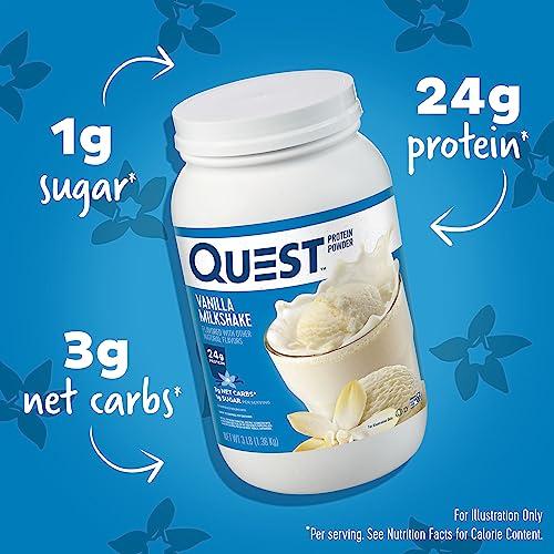 Quest Nutrition Quest Nutrition Vanilla Milkshake Protein Powder, 24g of Protein, 1g of Sugar, 3 Pound, 43 Servings & Tortilla Style Protein Chips Variety Pack, Chili Lime, Nacho Cheese, Loaded Taco