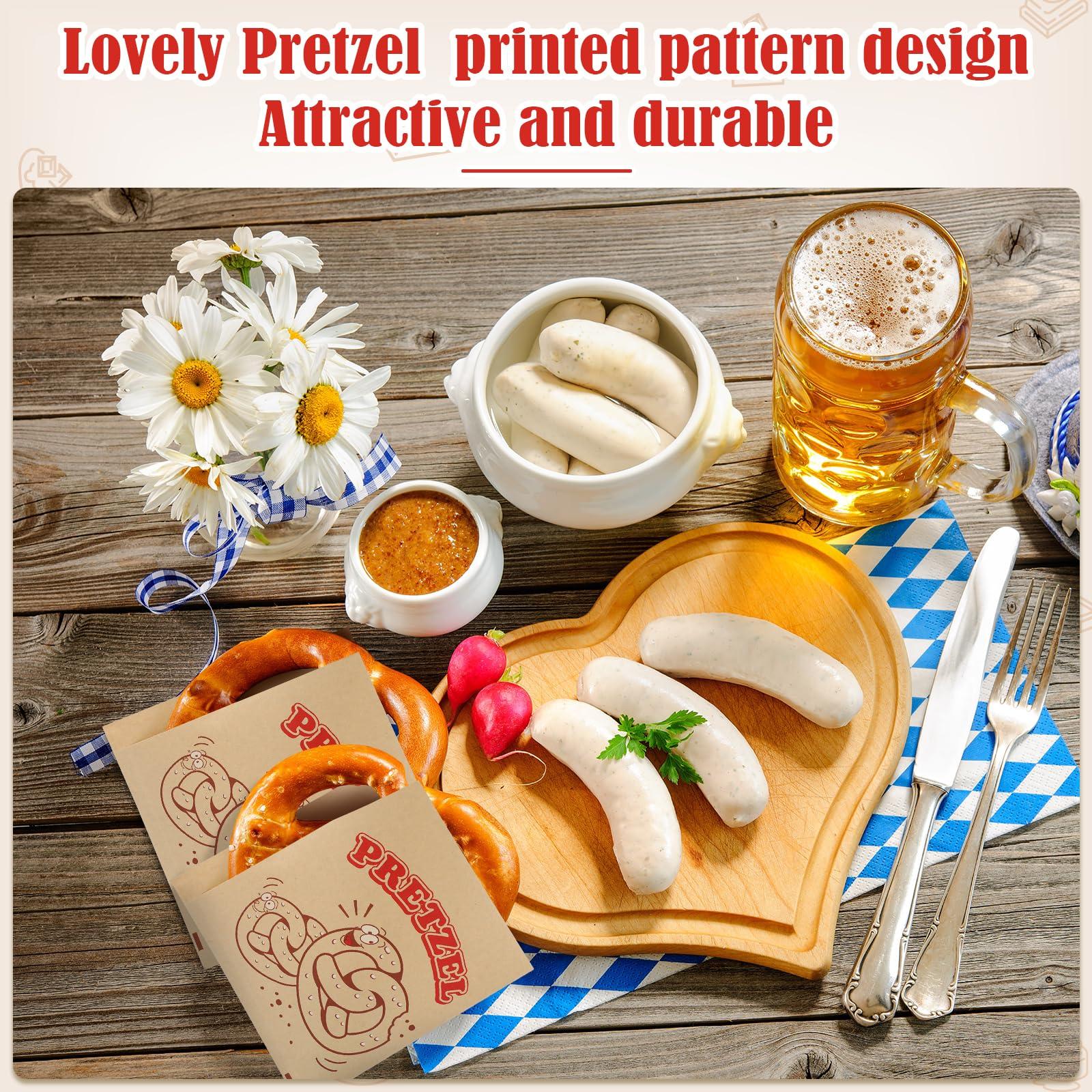 Colarr Colarr 400 Pcs Soft Pretzel Bags 6.69 x 7.09 Inch Paper Sandwich Wrappers Grease Resistant Double Open Bags Food Snack Cookie Chocolate Holder for Stands Wedding Birthday Christmas (Patterned Style)