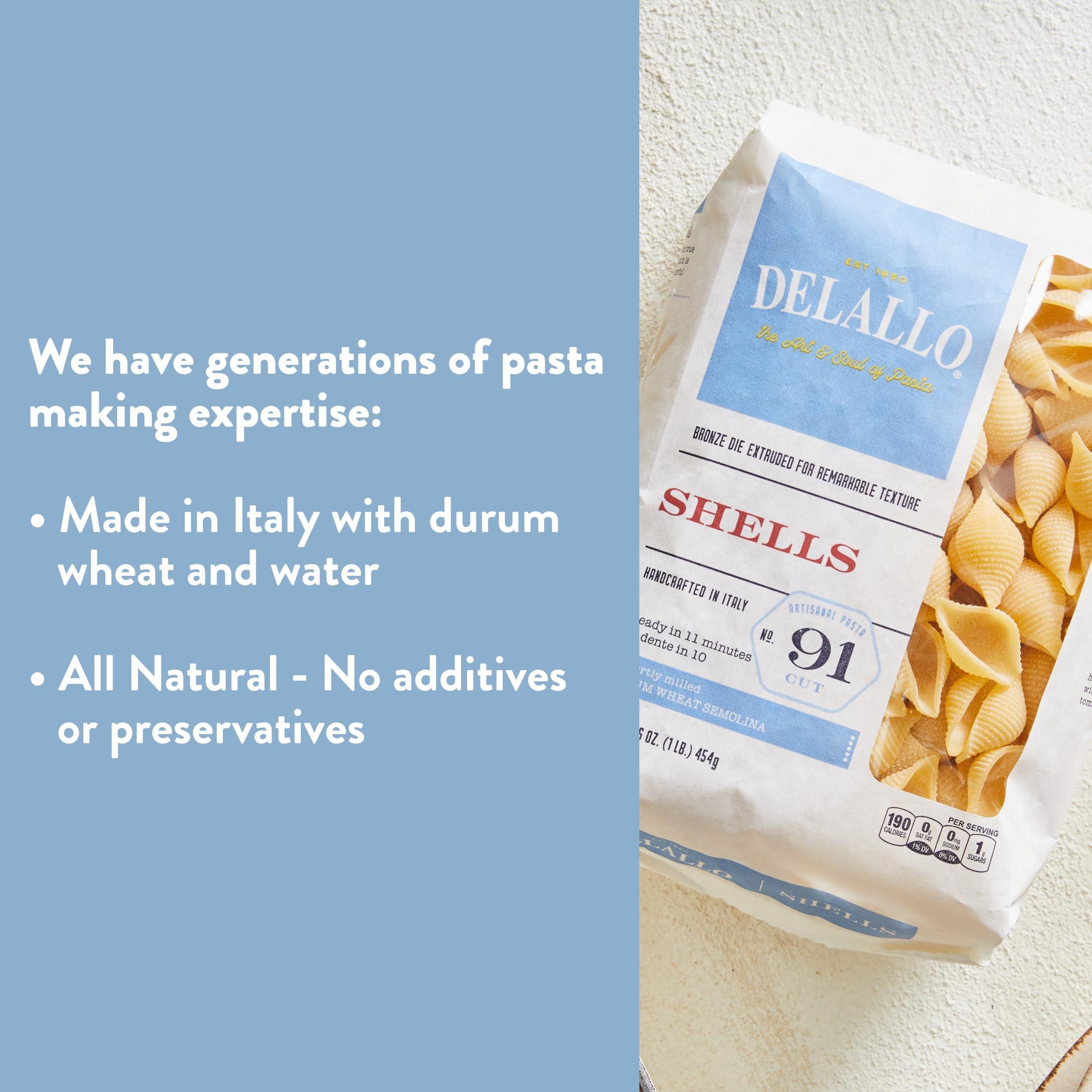 DeLallo DeLallo Conchiglie Pasta Shells, 1 Pound Bag, 4 Pack, Conch Shape, Made with Durum Wheat Semolina Flour, Cooks in 9 Minutes, Non GMO