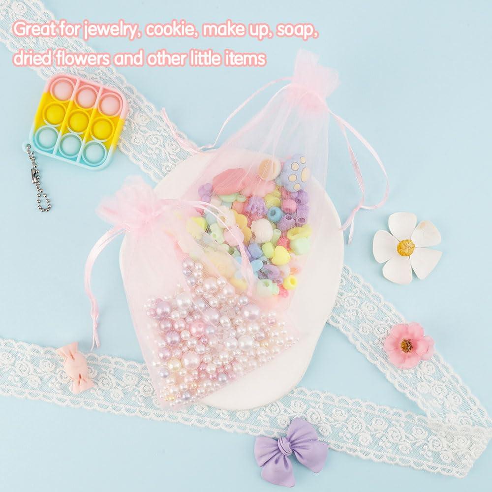 muyurra Organza Bags 4x6,50Pcs Sheer Mesh Bags Drawstring,Small Mesh Gift Bags,Drawstring Gift Bags, Wedding Favor Bags, Candy Bags Pouches for Party, Birthday,Festival,Soaps, Makeup, Wrapping Supplies,Pink