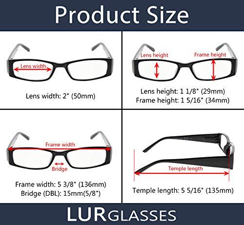 LUR LUR READING GLASSES 5 pack Rectangular Sun Readers for women (Grey lens, +3.00)