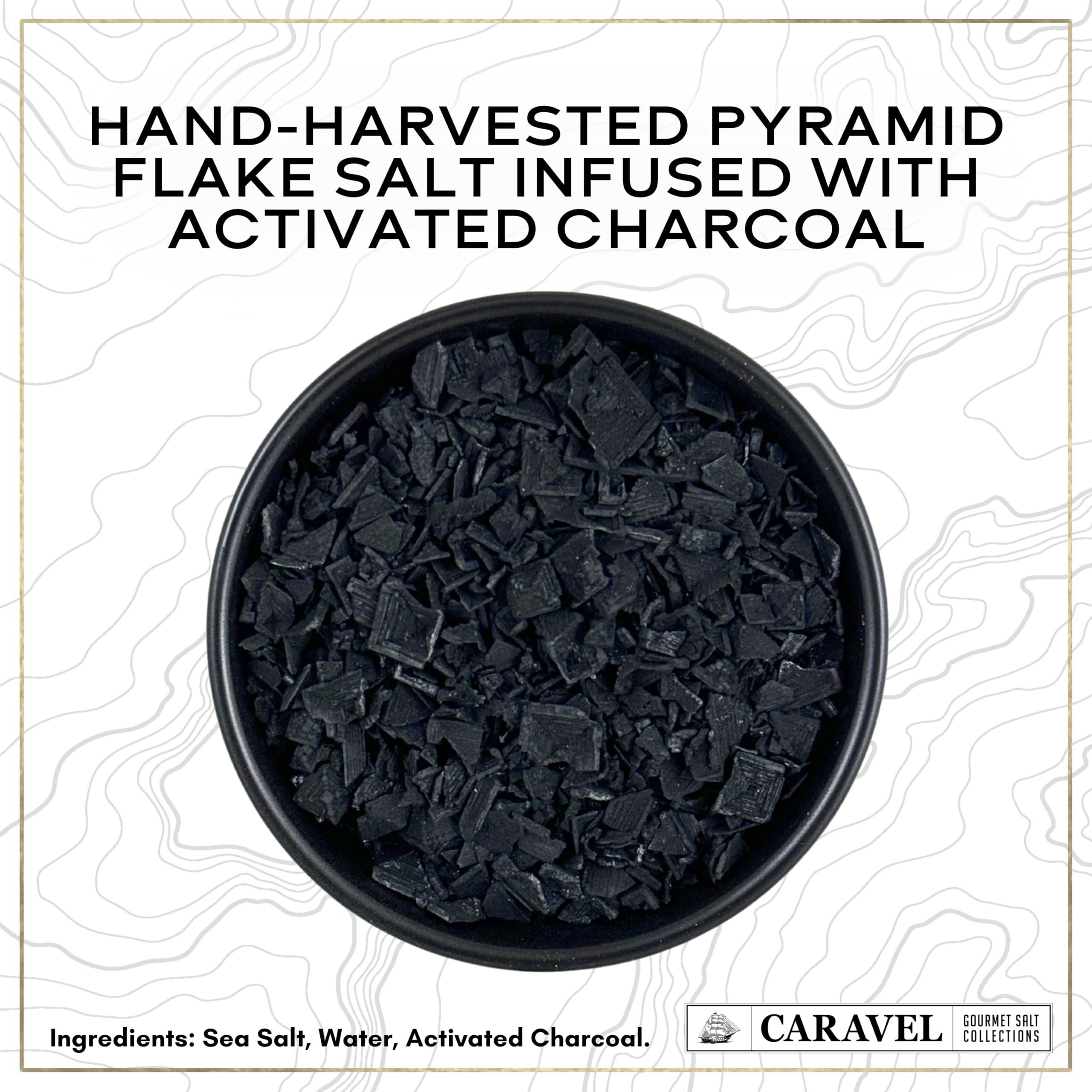 Caravel Gourmet Black Pyramid Sea Salt Flakes, Gourmet Flaky Finishing Salt, 2 oz Jar - Caravel Gourmet