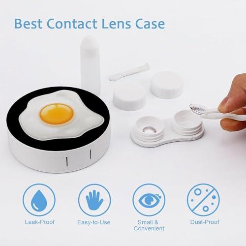 XKAWPC Fried Egg Contact Lens Case Portable Cute Eye Contacts Travel Kit with Mirror Holder Box Container