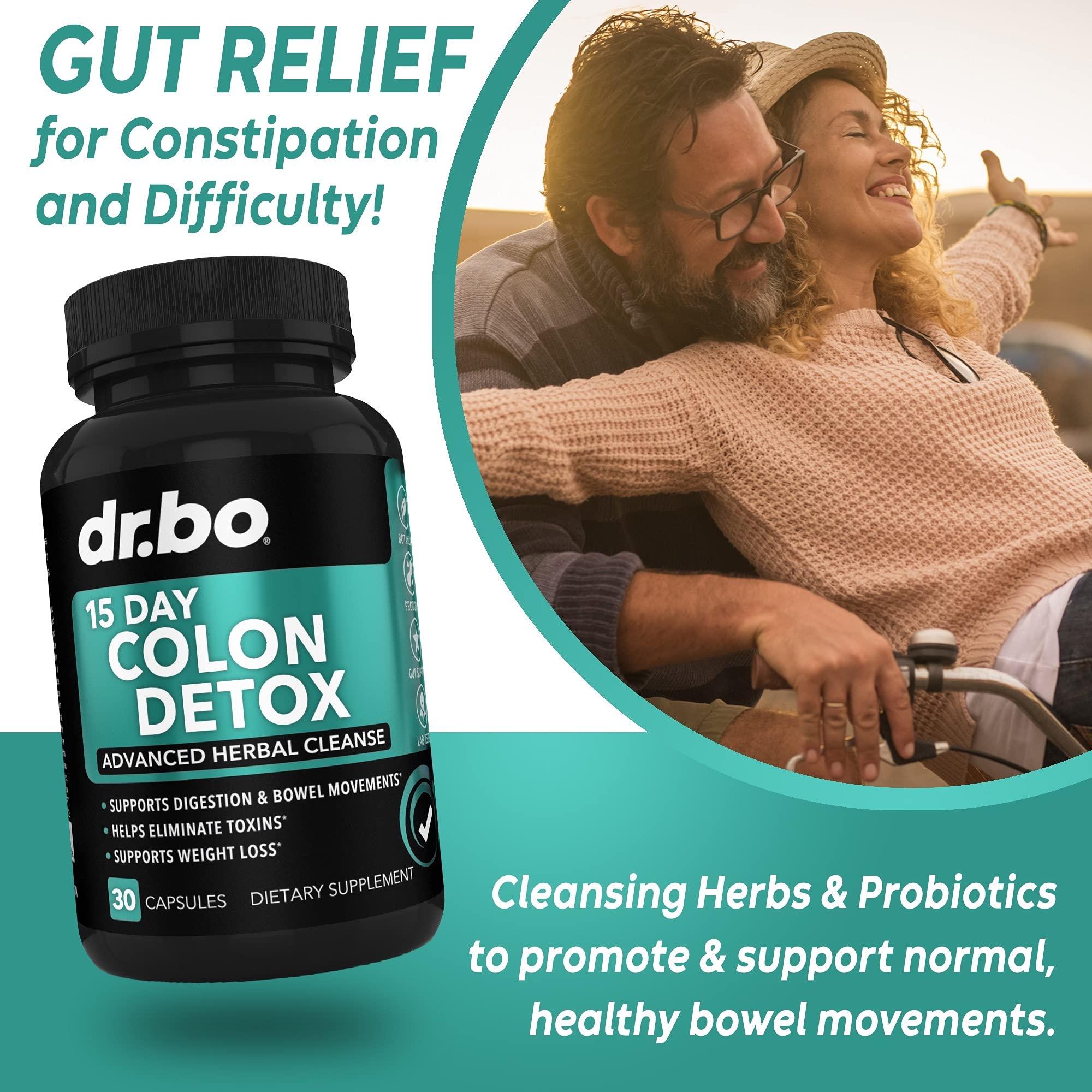 DR. BO Activated Charcoal & Colon Cleanser Detox - Organic Coconut Charcoal Pills & Colon Cleanse for Stomach Gas Bloat & Regularity - Bowel Movement Supplements for Stomach Bloating, Gut Support