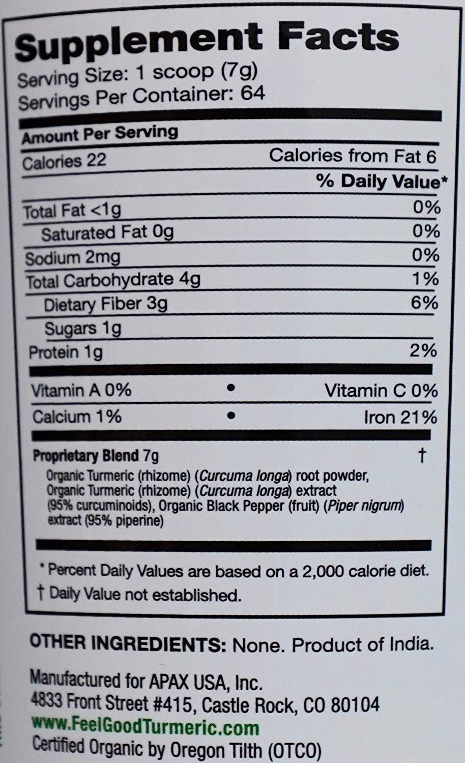 FEELGOOD Erectogen Feel Good USDA Organic Turmeric Powder, 16 Ounces