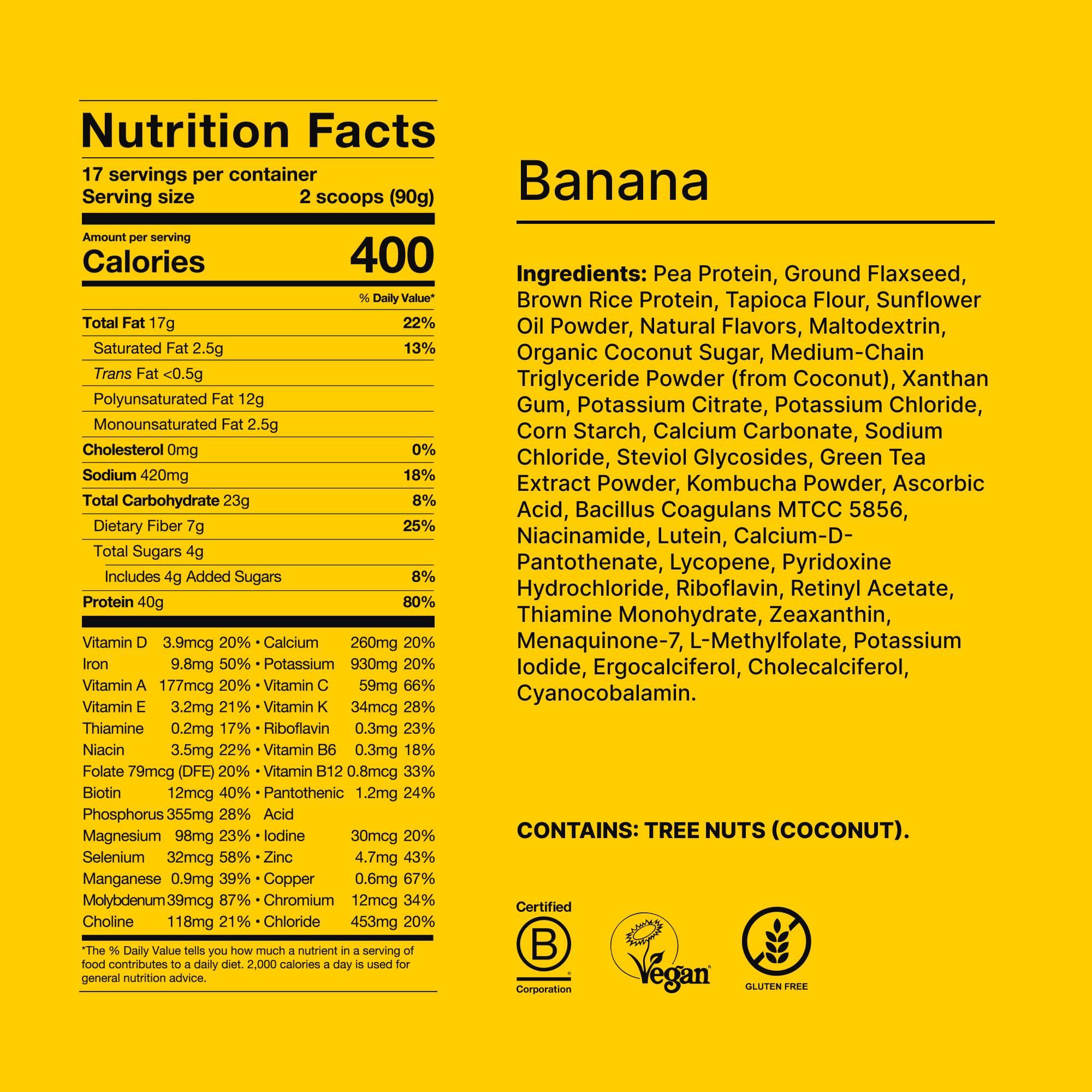 Huel Huel Black Edition | Banana 40g Vegan Protein Powder | Nutritionally Complete Meal | 27 Vitamins and Minerals, Gluten Free | 17 Servings | Scoop not included to reduce plastic