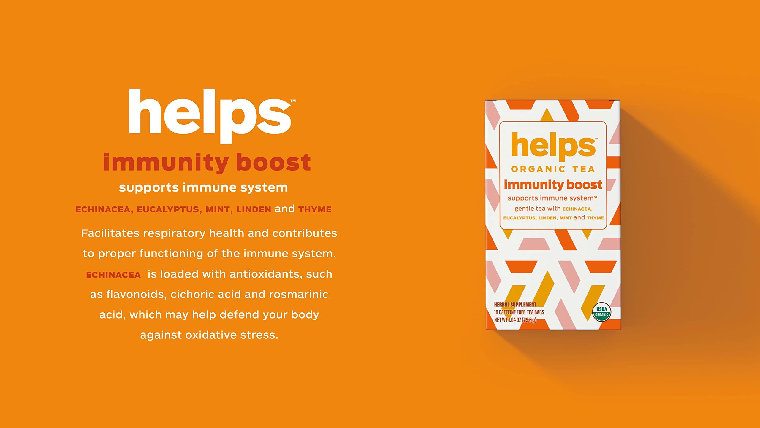 HELPS PHARMADUS BOTANICALS HELPS TEAS | Helps Immunity Boost | Organic herbal blend of Echinacea, Eucalyptus, Mint, Linden, Thyme and Natural Honey Flavor. Facilitates Respiratory Health | 16 Tea Bags - Pack of 6 |