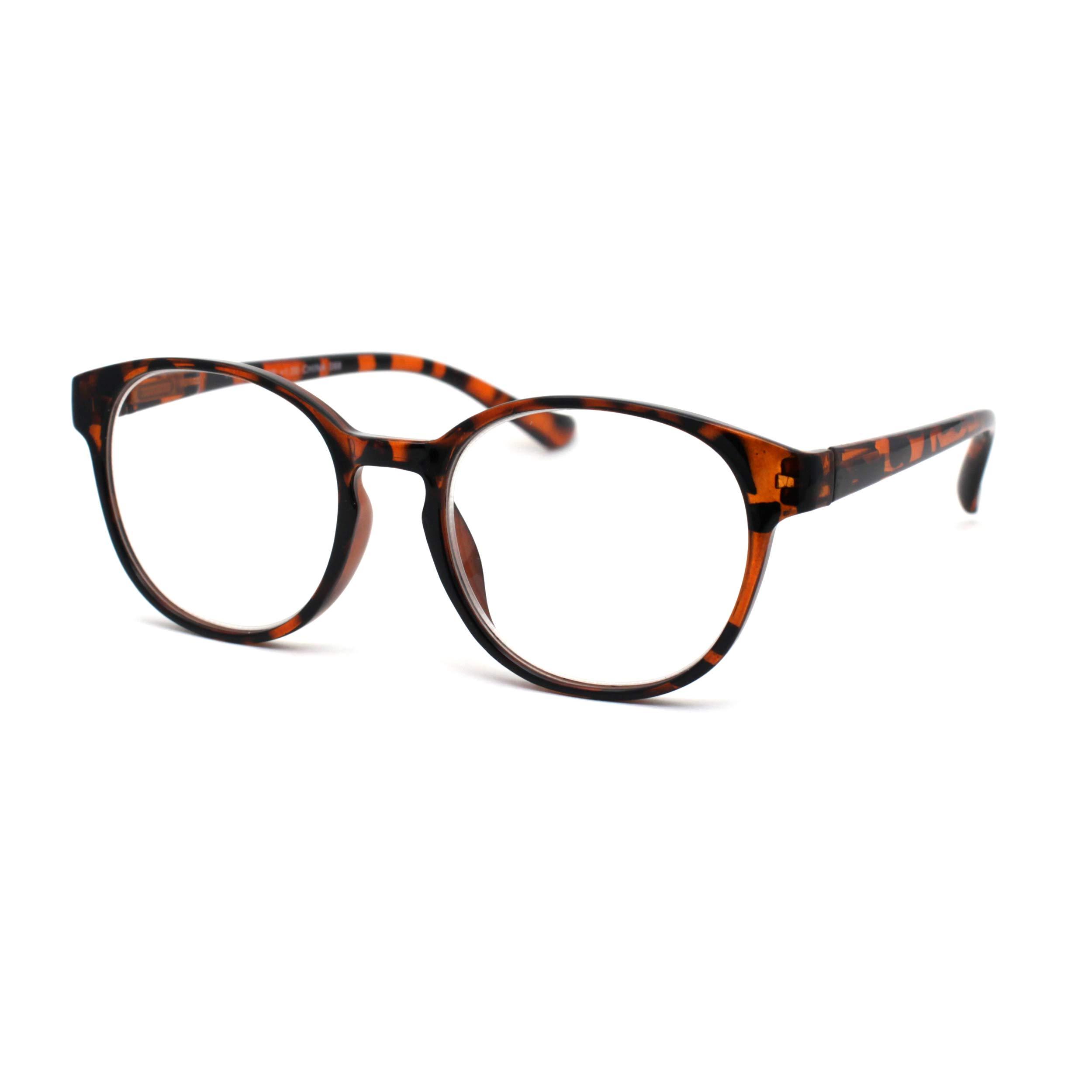 SA106 SA106 Round Thin Keyhole Horn Rim Plastic Reading Glasses Tortoise +3.0