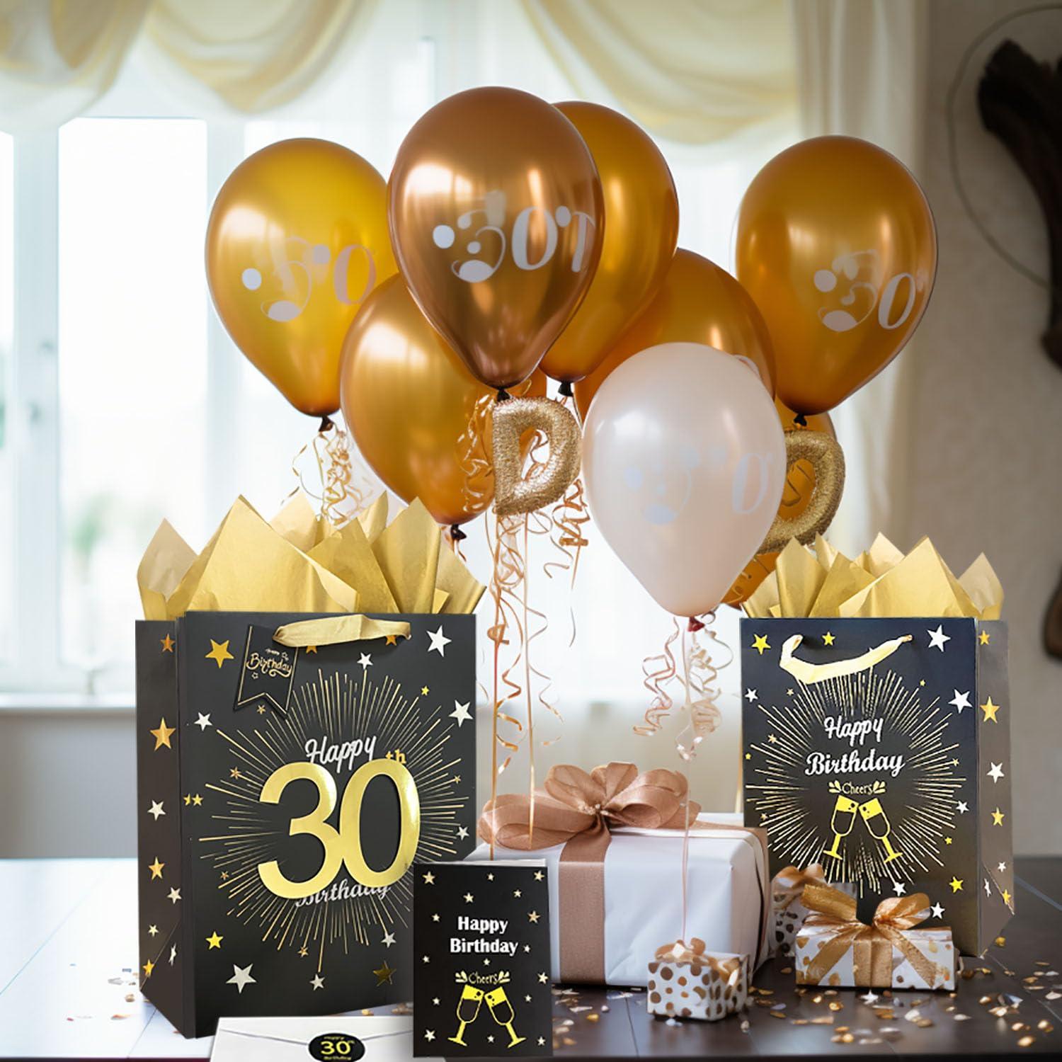 Yitla Yitla 30th birthday gift bag for men,13\" Black Happy 30th Birthday Gift Bag with Card and Tissue Paper for Men Women 30th Birthday Party Supplies (30th Happy Birthday)