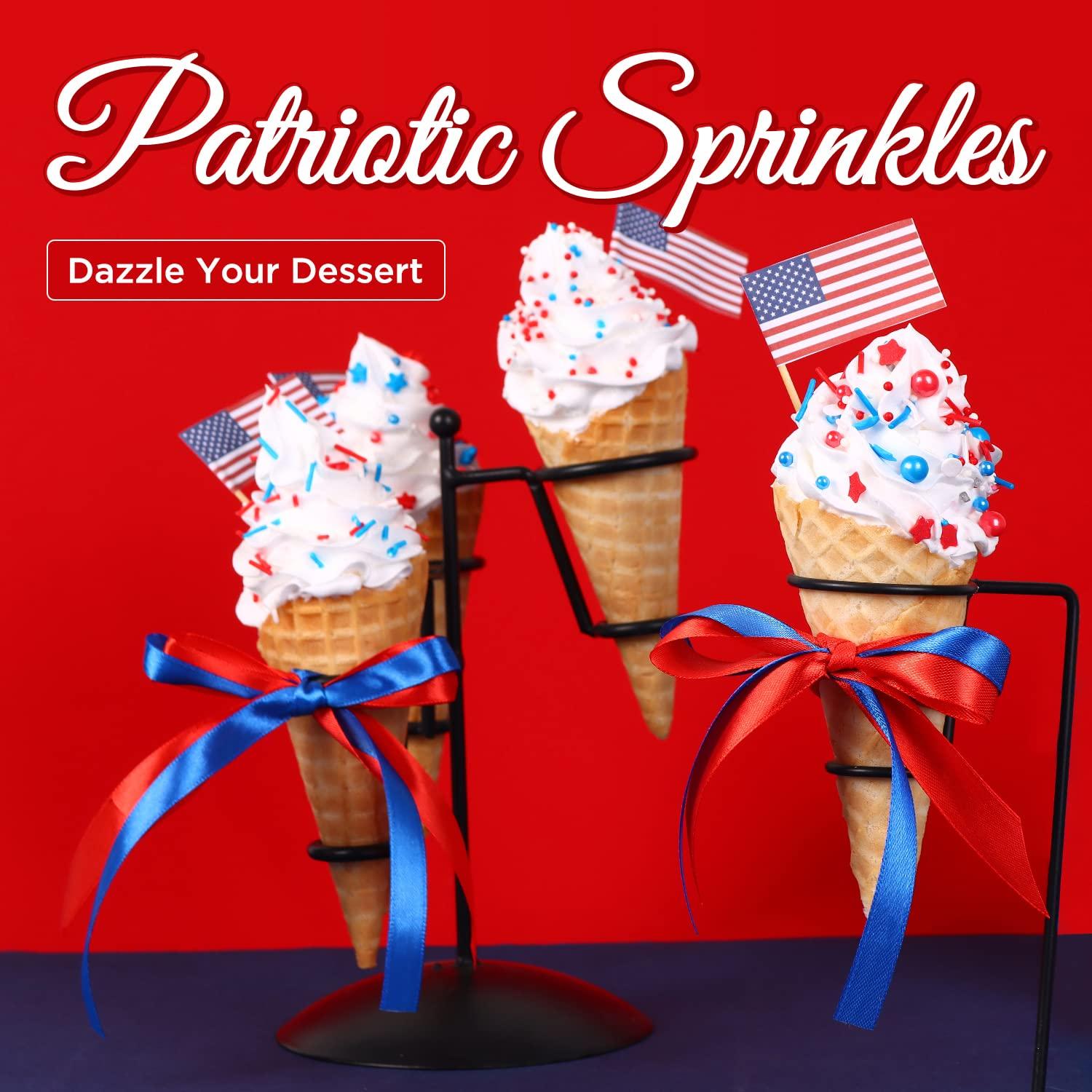 cobakey Edible Sprinkles Nonpareils Red White and Blue 4th of July for Cake Decorating Baking, Ice Cream, Cookies, Cupcake Topper (6 Packs)