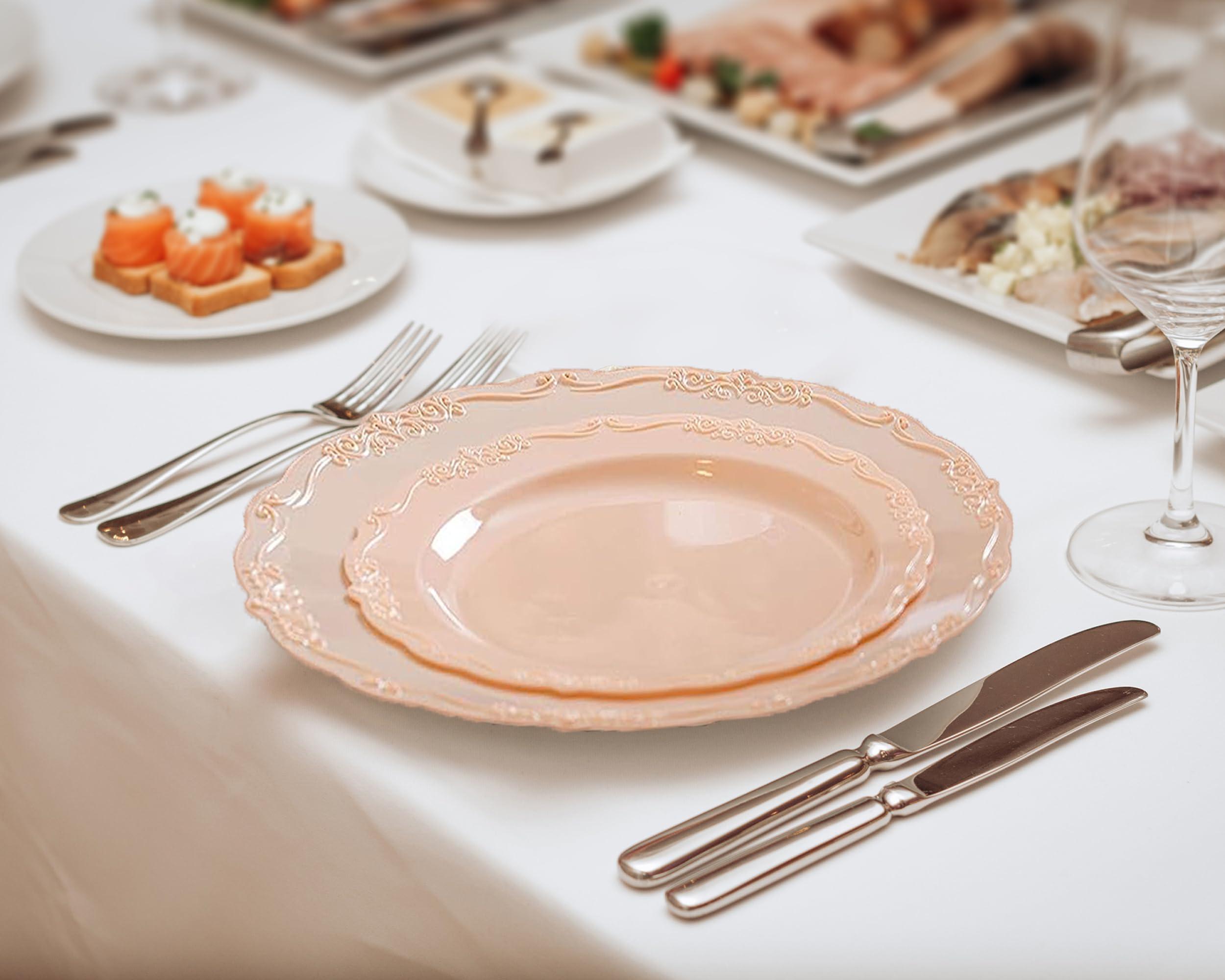 Posh Setting Posh Setting Disposable Plastic Plates Set - Heavy Duty Vintage Plastic Plates, 60 Pack Vintage Disposable Dinnerware Sets with 30 Appetizer Plates & 30 Plastic Dinner Plates for Wedding, Pink/Blush