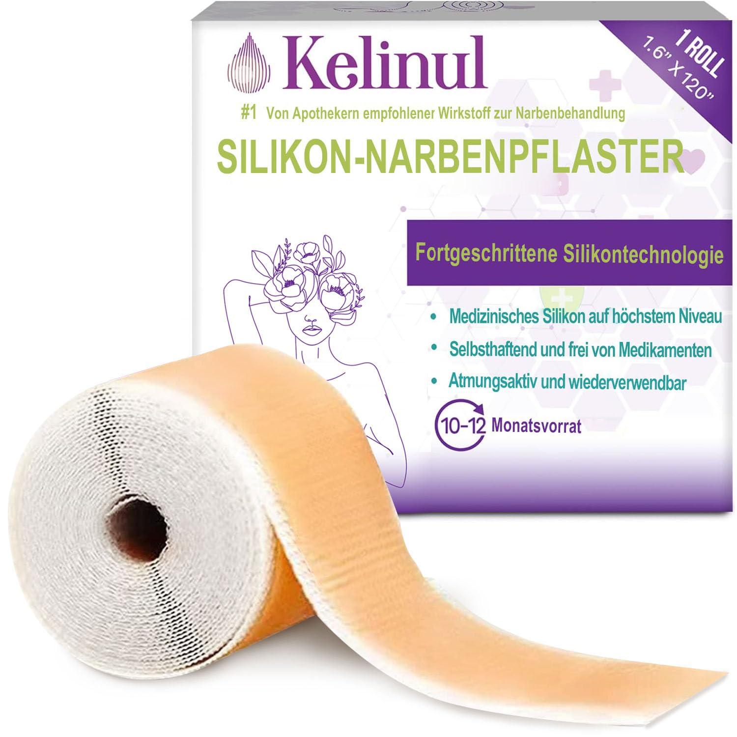 Kelinul Silicone Scar Sheets(1.6 x 120\"Roll-3M) Scar Removal Silicone Scar Tape for Softening and Flattening Scars, Acne, C-Section, Keloid Surgery, Painless Removal, Reusable, Washable, 10-12 Month Supply