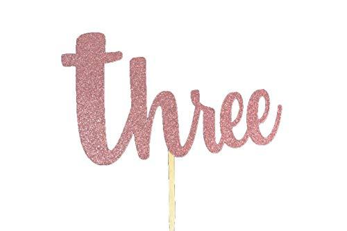 lagoet Number Three Birthday Glitter Cake nkLA Topper 5.5" Wide by 3.5" Tall (Princess Pink)