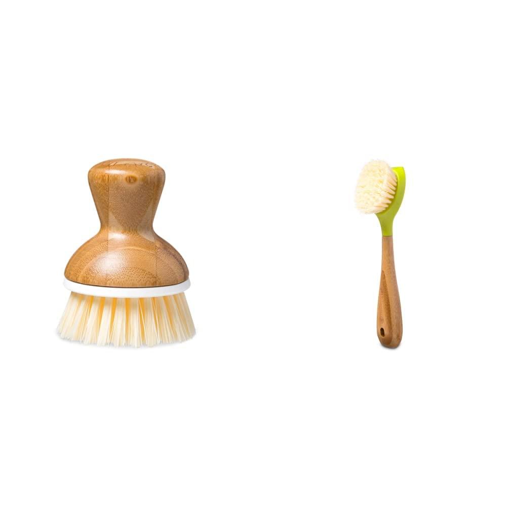 Full Circle Full Circle, White Bubble Up Bamboo Dish Brush, White & Be Good Kitchen Dish Brush with Bamboo Handle Long Handle Dish Scrubber with Tough Bristles, Green