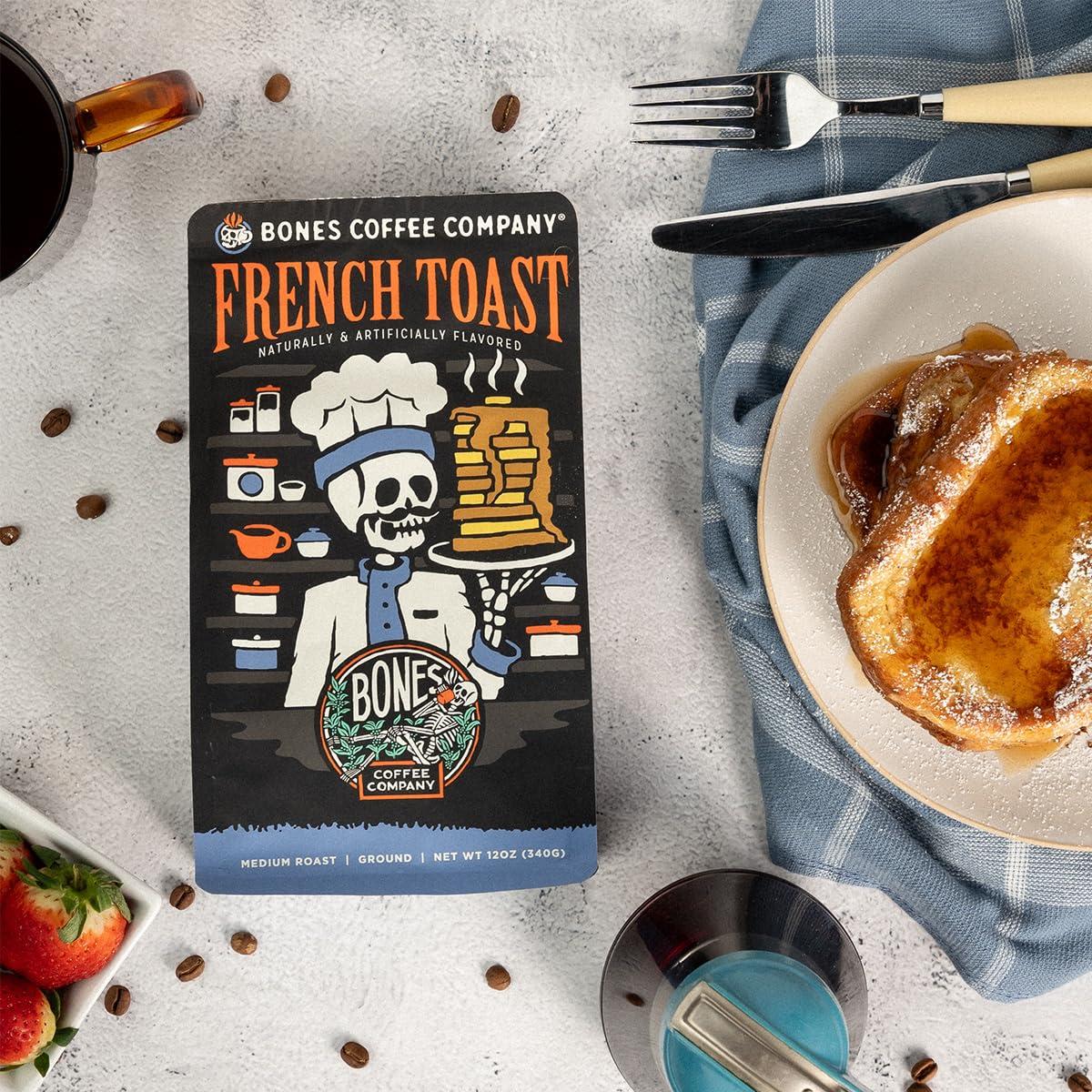 Bones Coffee Company Bones Coffee Company French Toast Flavored Coffee Beans, Medium Roast Ground Coffee Low Acid, Sweet & Buttery Flavor (12 oz)