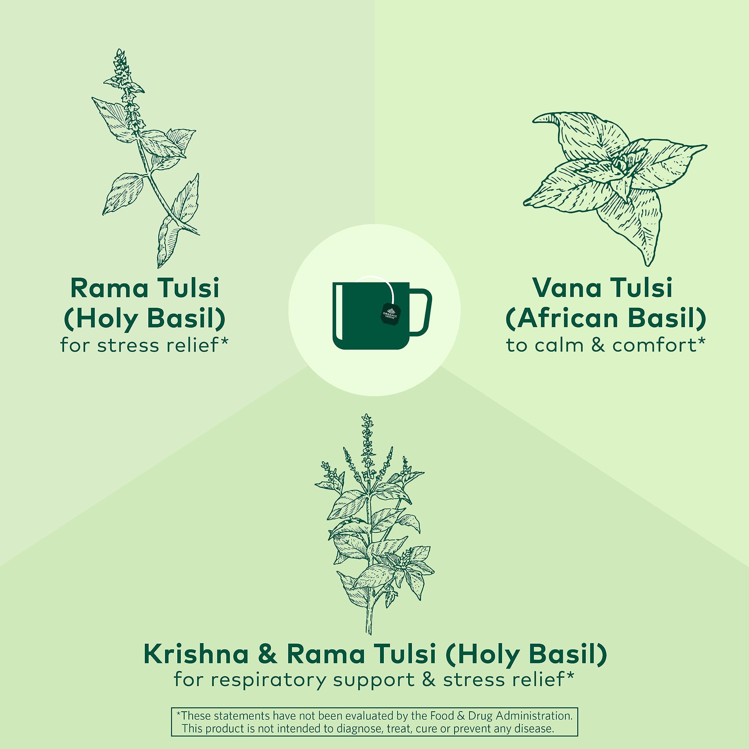 ORGANIC INDIA ORGANIC INDIA Original Tulsi Tea - Herbal Tea, Holy Basil and African Basil Calming and Stress Relief Tea, Immune Support, USDA Certified Organic, Non-GMO, Caffeine-Free - 18 Infusion Bags, 2 Pack