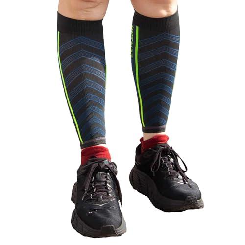 Zensah Zensah Featherweight Compression Leg Sleeves - Relieve Shin Splints, Calf Strains (Charcoal/Blue, Medium)