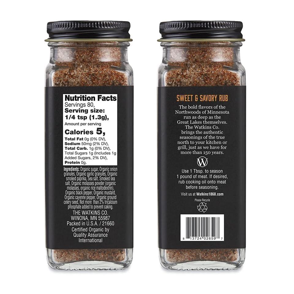 Watkins Watkins Organic Grilling Sweet and Savory Rub, Non-GMO, Kosher, 3.6 Oz, 1-Pack