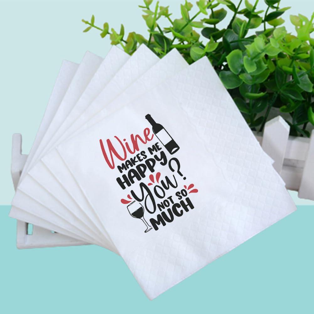 VOWFOO VOWFOO Funny Fiesta Wine Drinking Quotes Saying Cocktail Napkins Party Beverage Bar Paper Novelty Humorous Quirky Gag Gift 100Pcs 4.5 x 4.5 2-ply(Wine Makes Me Happy You Not So Much)