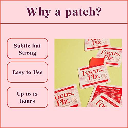 Fleur March Fleur Marche Focus, Plz. Botanical Patch - Brain Boosting Focus Patch with Caffeine, Lion\'s Mane and Other Powerful Nootropics - Highly Bioavailable Wellness - 7 Patches
