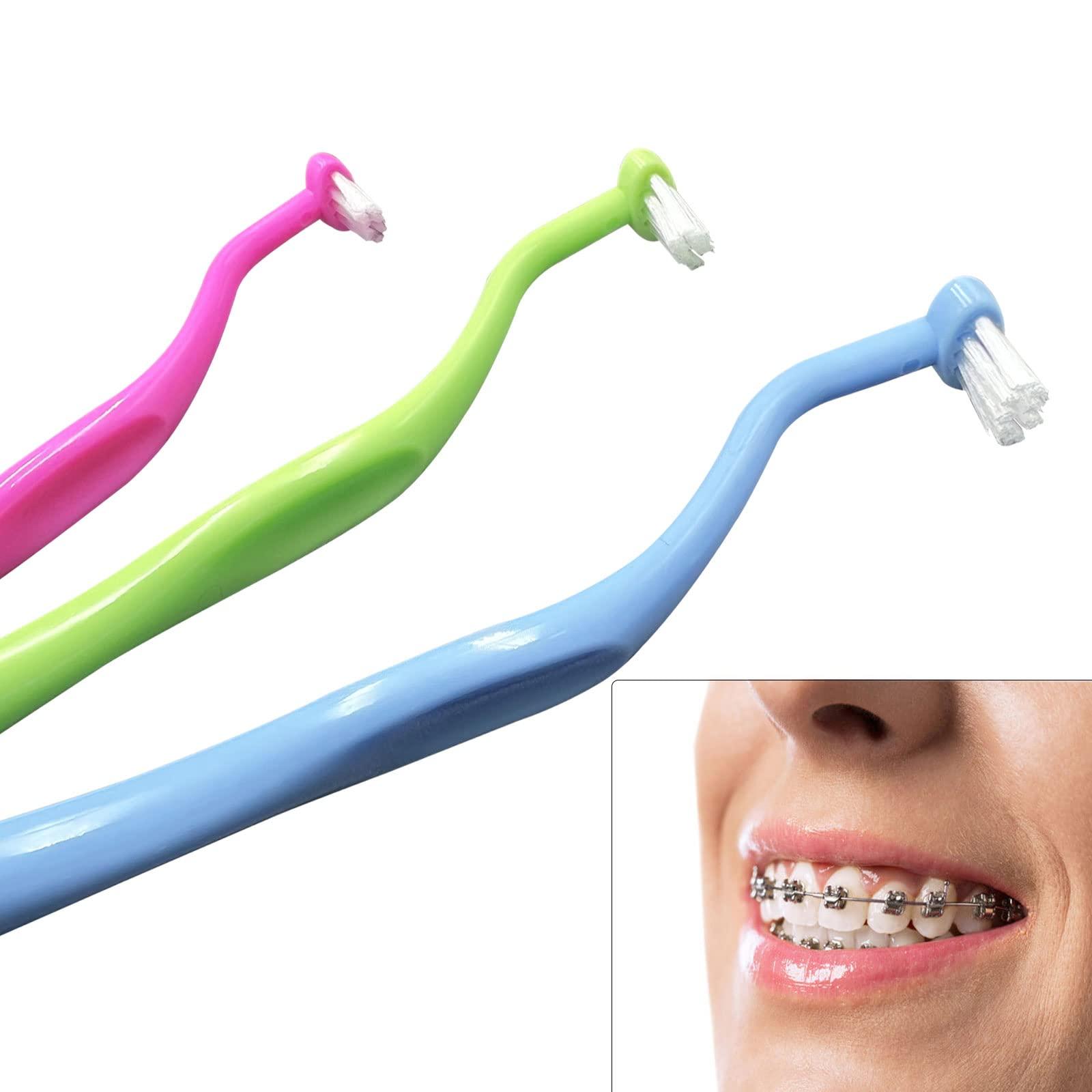 HRASY HRASY Orthodontic Toothbrush Small Tuft Toothbrush Tiny Compact Interspace Brush for Dental Implants, Braces and Teeth Detail Cleaning, 4 Pieces (4 Colors D)