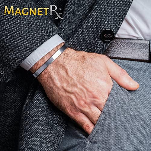 MagnetRX MagnetRX® Magnetic Bracelets for Men - Elegant Bangle, Golf/Tennis Elbow & Balance - Men’s Cuff Magnetic Bracelet (Polished Silver | Medium)