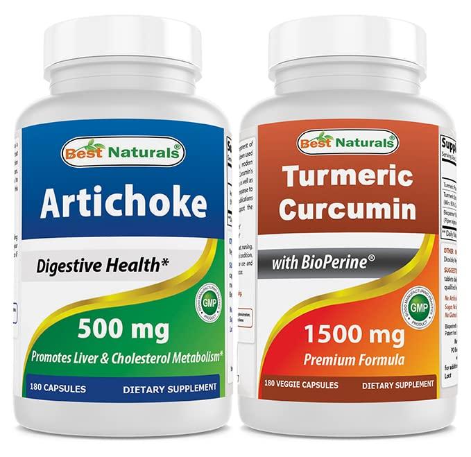 Best Naturals Artichoke Extract 10000 mg & Turmeric Curcumin 1500mg/Serving with Bioperine