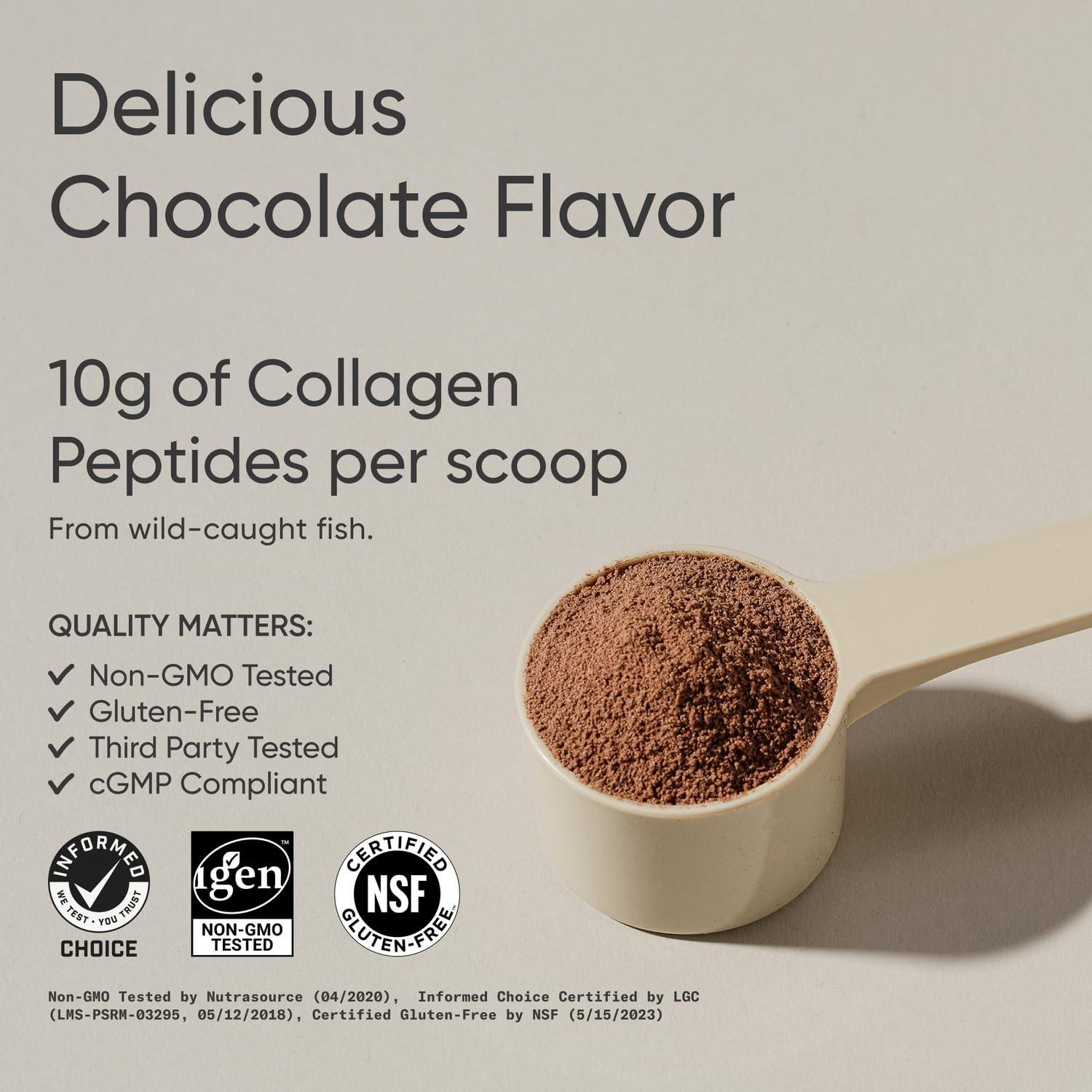 Sports Research Sports Research Marine Collagen Peptides, Dark Chocolate - Hydrolyzed 1&3 Collagen from Wild-Caught Fish - Pescatarian Non-GMO Gluten Free - 30 Servings