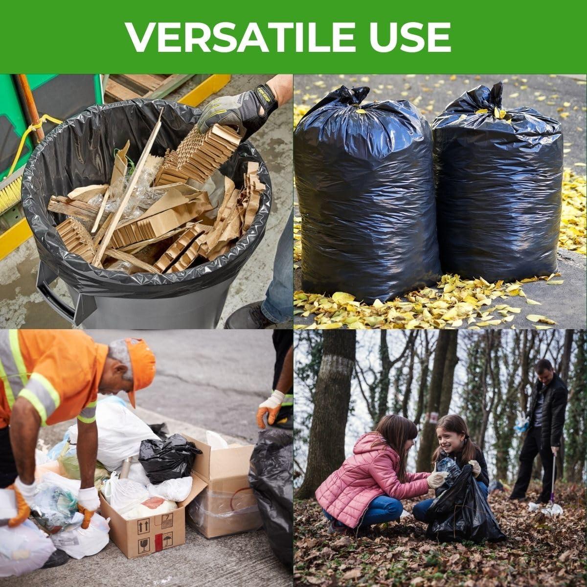 TP PLastic TP Plastic 55 Gallon Heavy Duty Contractor Trash Bags, 1.5 mil Thick Black Construction Bags, 100 Count for Lawn, Leaf, Industrial, and Outdoor Use