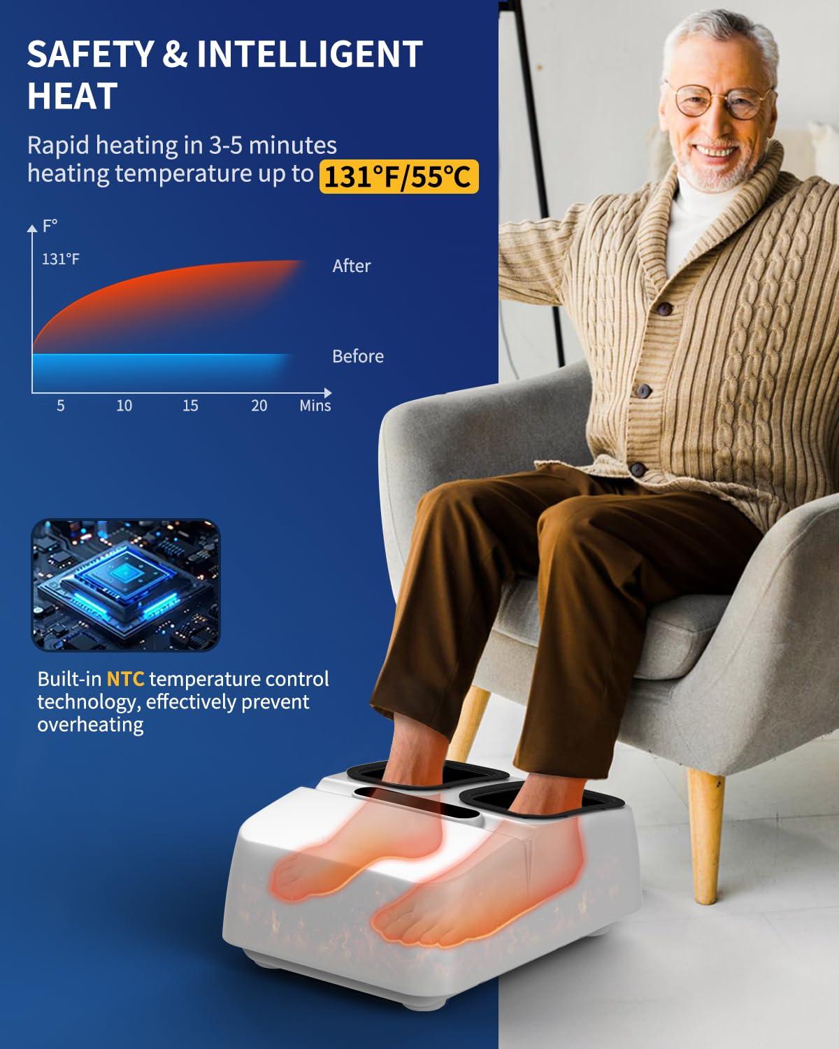 MOUNTRAX MOUNTRAX Foot Massager Machine with Heat, Gifts for Women Men, Shiatsu Foot Massager with Remote Control, Deep Kneading and Soothing Heat, Fits Feet Up to Men Size 12 (White)