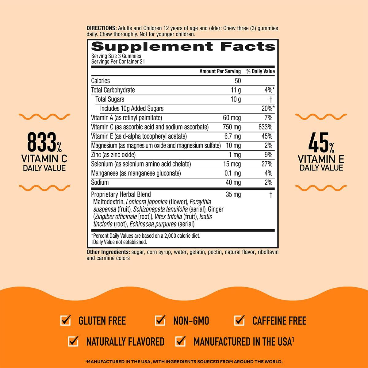 Airborne Airborne 750mg Vitamin C Immune Support Supplement Gummies for Adults, Zesty Orange Flavor, Gluten Free Crafted Blend with Powerful Antioxidants Vitamins A C & E, 63 Gummies (4 Pack)
