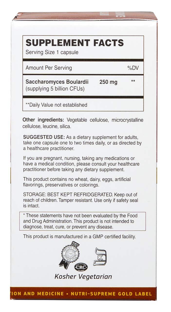 NUTRI-SUPREME RESEARCH Probiotics capsules: Saccharomyces Boulardii Probiotic Dietary Supplement - 60 Vegetarian Capsules Contains 5 billion cfu per capsule - Supports Digestive and Intestinal Health.